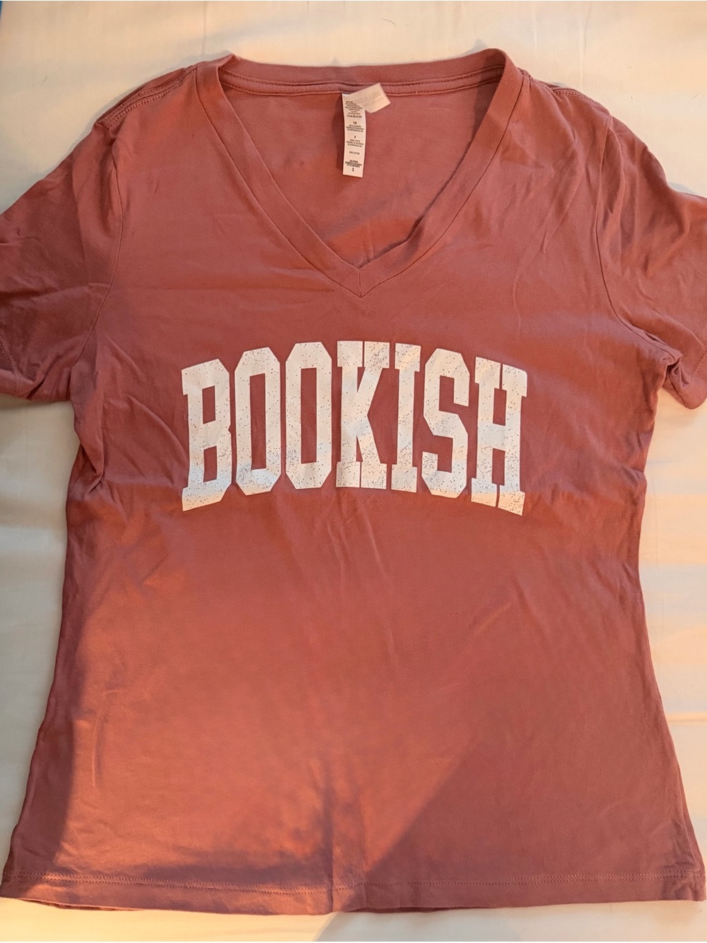 Bella Canvas V-Neck Graphic Tee - Dusty Rose with White Print